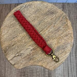 Dark Red Wristlet Purse Strap Macrame Bag Charm Keychain Accessory NEW